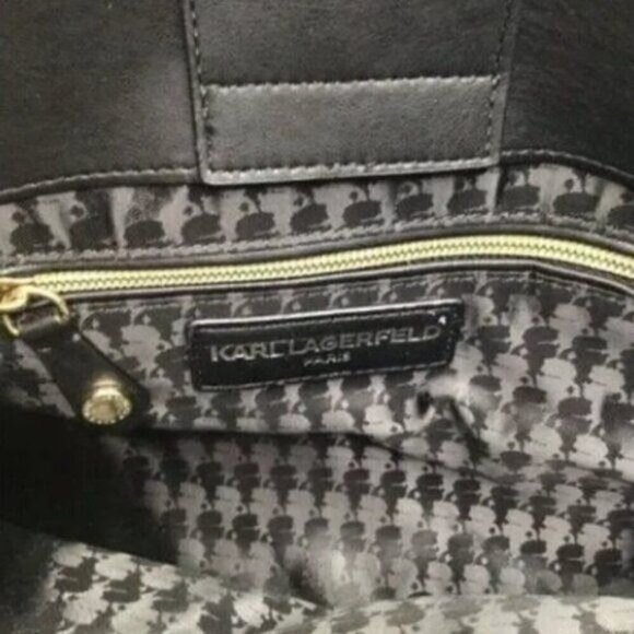 Karl Lagerfeld Handbag Black Quilted Leather Large Sized Bag Handles Strap - Picture 5 of 6